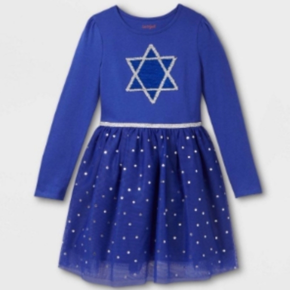 Cat & Jack Hanukkah Star of David Reversible Sequin Blue & Silver Dress XL - Picture 8 of 12